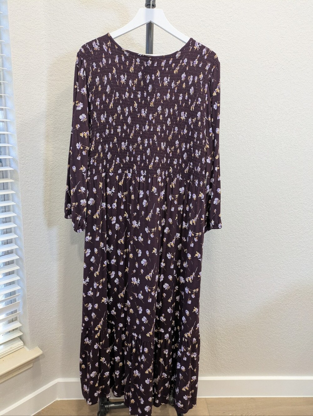 J. Jill Tiered Flounced Hem Floral Midi Dress 3X Floral Smocked Bodice V Neck - Picture 9 of 12
